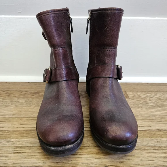 Tory Burch Chrystie genuine leather brown buckle moto boots chunky heel size 8.5 - Picture 8 of 11